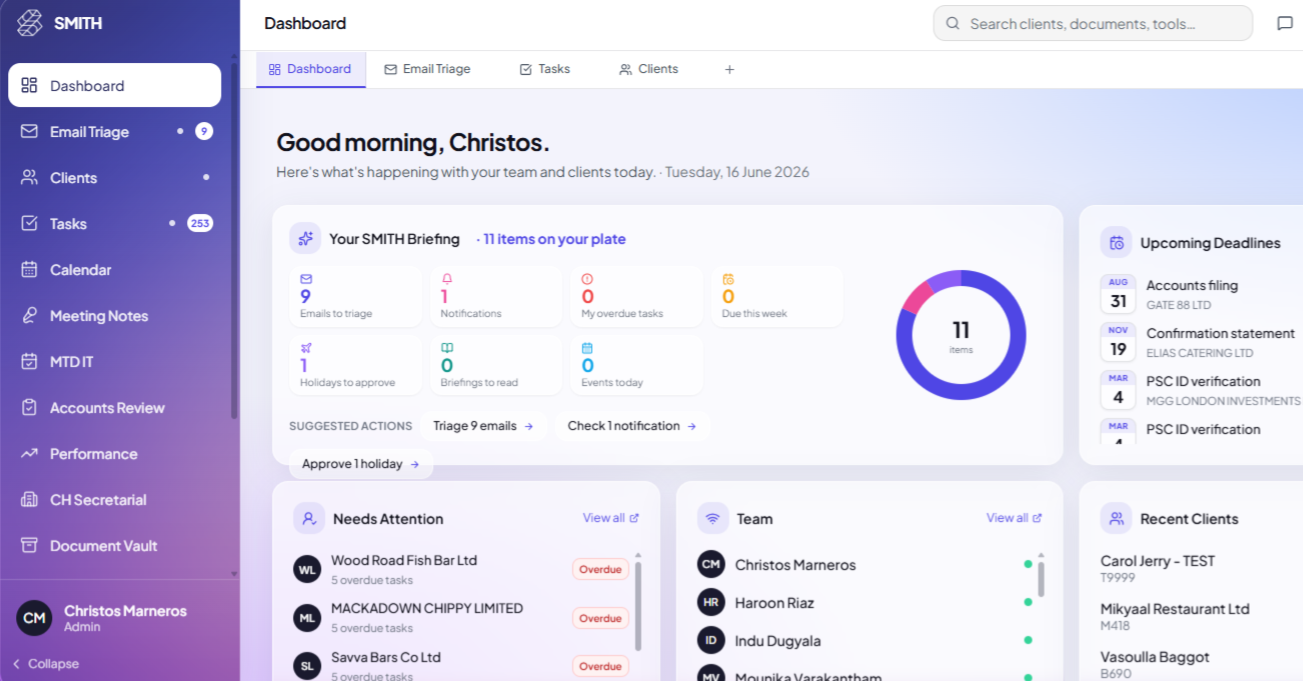 The SMITH dashboard